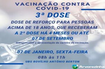 3ª DOSE DA VACINA CONTRA COVID-19 SERÁ NA SEXTA-FEIRA, 07 DE JANEIRO