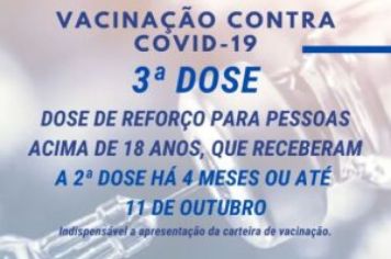 3ª DOSE DA VACINA CONTRA COVID-19 SERÁ NA SEXTA-FEIRA, 11 DE FEVEREIRO