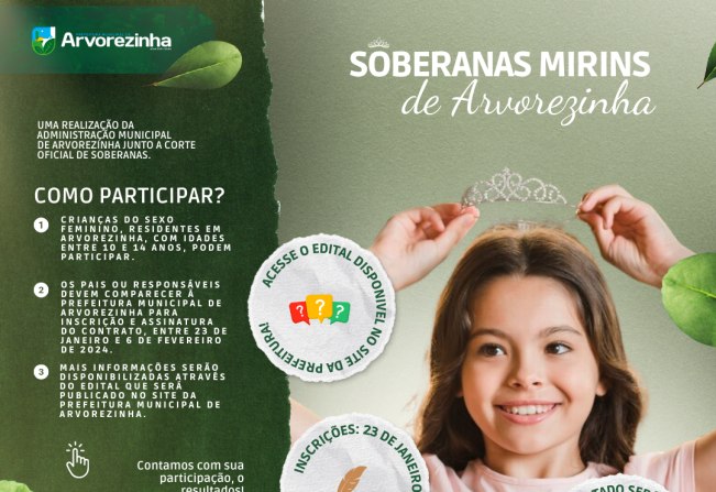 Edital Concurso: Soberanas Mirins de Arvorezinha: Declamando Poesias sobre Nossa História.